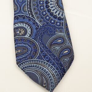 John W. Nordstrom Men's 100% Silk Tie Blue Designer Paisley Necktie